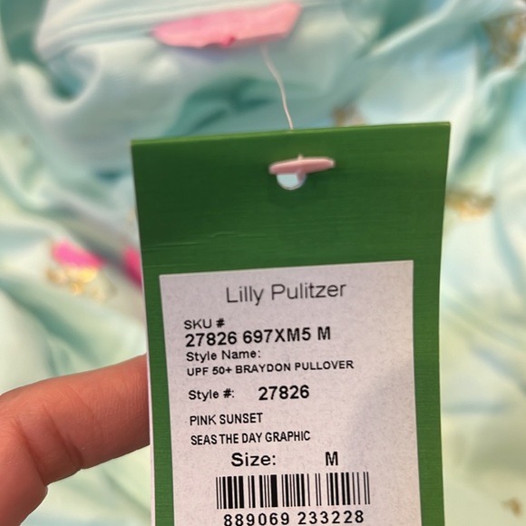 Lilly Pulitzer Braydon Pullover Pink Sunset Seas the Day Graphic Blue Size M NWT - Picture 9 of 9